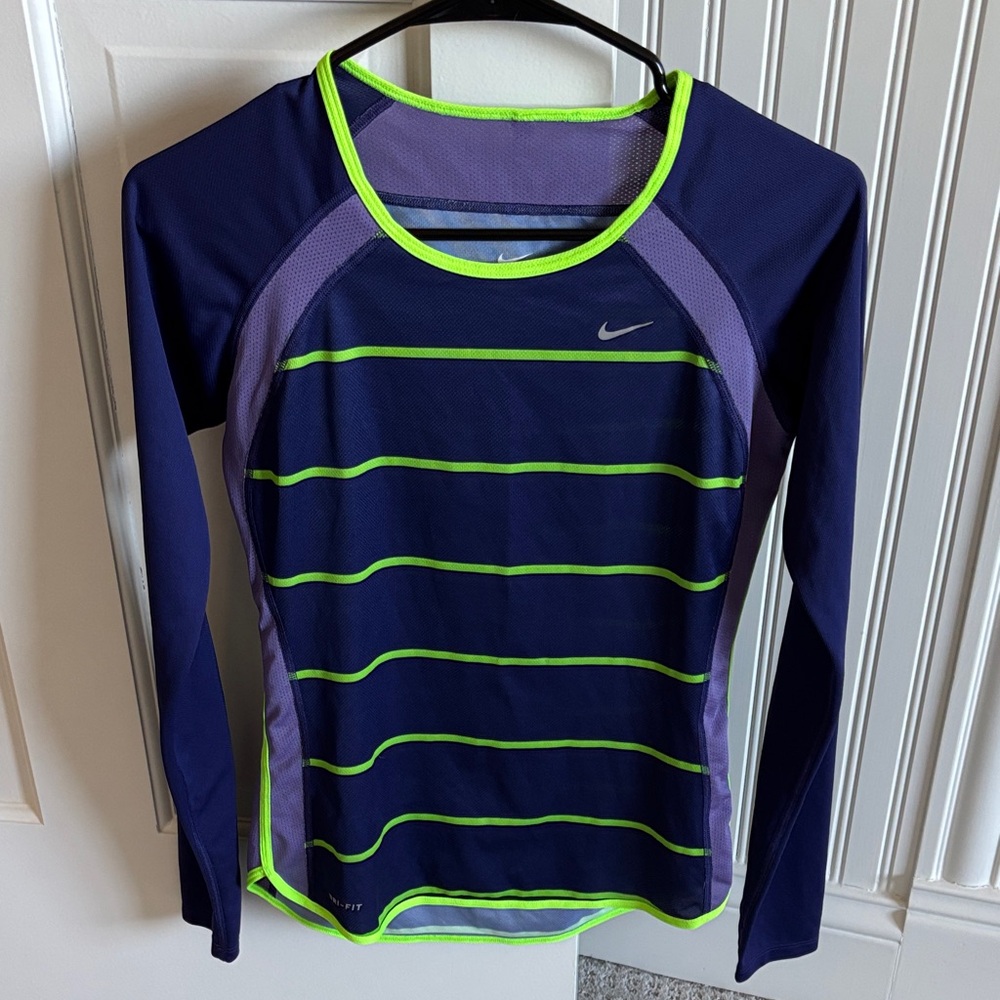 Nike Dri-Fit Purple and Lime Green Long Sleeve Top Women’s Size XS